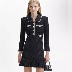 Self-Portrait Sequin Mini Dress with pearl brooch Size S